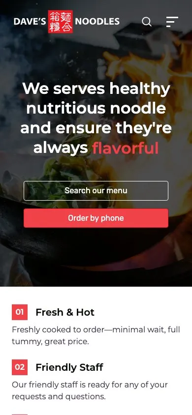 Dave's Noodles on a phone